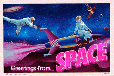 a postcard that says " greetings from space "