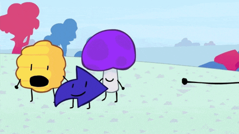 a cartoon drawing of a purple and yellow object with the word ' stiff ' on it