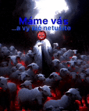 a painting of jesus surrounded by sheep with the words mme vas a vy nie netusite