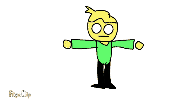 a cartoon of a boy with his arms outstretched and a yellow head .
