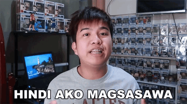 a man in a grey shirt says " hindi ako magsawa "