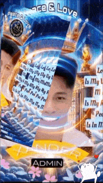 a picture of a man with a crown on his head with the words peace & love written on it