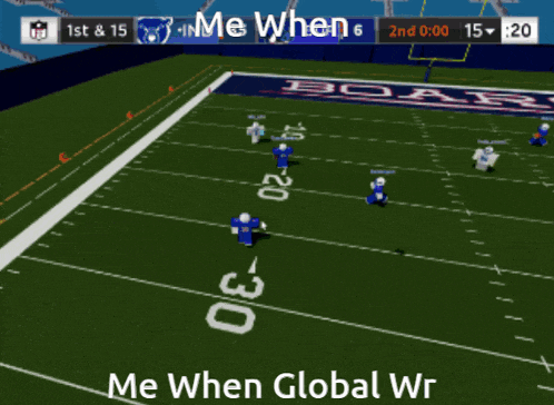 a football game is being played on a field that says me when
