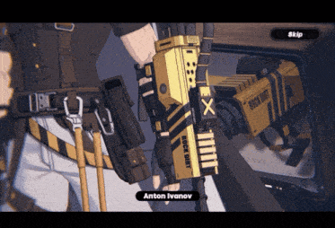 a video game character is holding a gun that says rock hunt