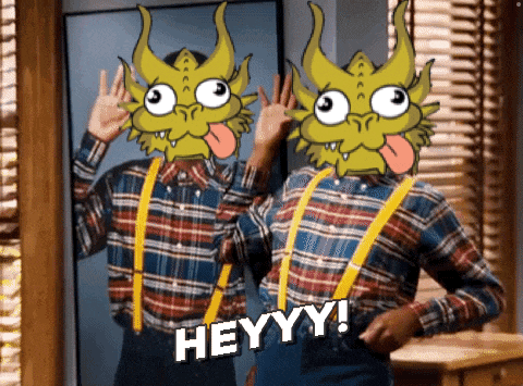 a cartoon character says heyyy in front of another character