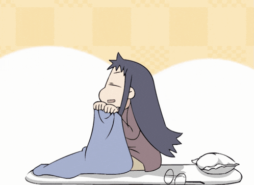 a cartoon of a girl laying on a bed with a pillow