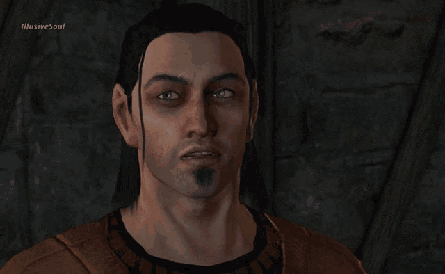 a close up of a man 's face in a video game with the words illustrate soul on the bottom right