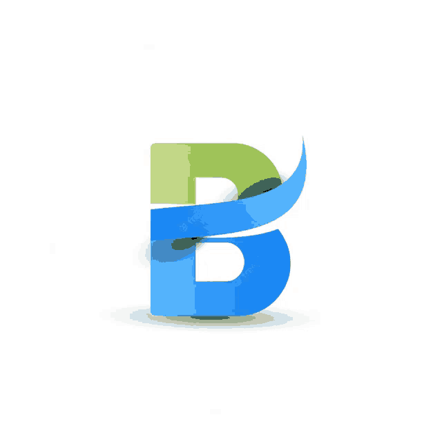 a blue and green letter b with a shadow on a white background