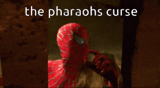 a spider man is laying down with the words the pharaohs curse written above him
