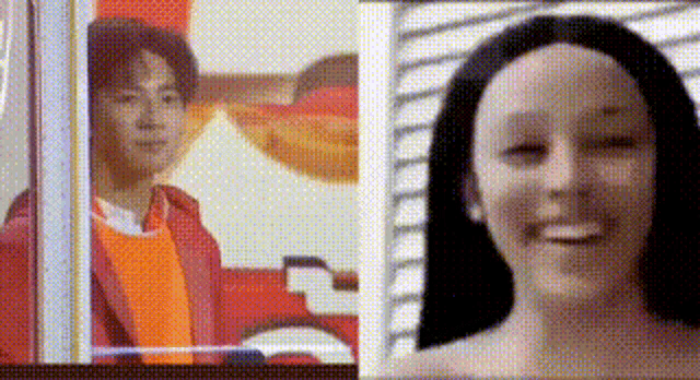 a man and a woman are standing next to each other and the woman is smiling .