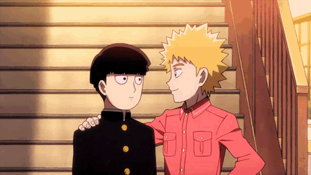 two cartoon characters are standing next to each other