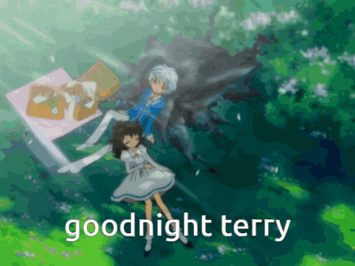 a picture of a girl and a boy with the words goodnight terry on the bottom