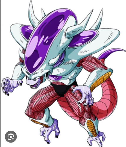 a cartoon drawing of a purple alien with a pink tail