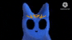a blue cat with a crown on its head is sitting in a black box .