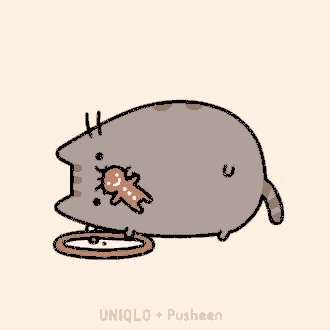 a cartoon of a cat with a gingerbread man in its mouth ..