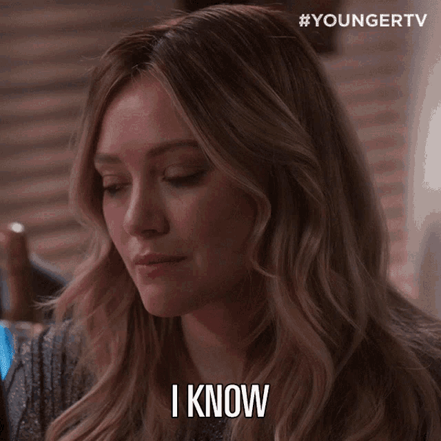 a woman says " i know " in front of a youngertv logo
