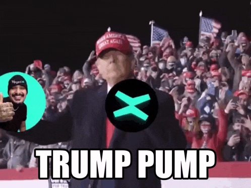 a man wearing a red hat with the word trump pump on it