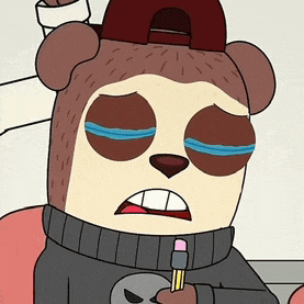 a cartoon of a bear wearing a hat and a sweater holding a pencil