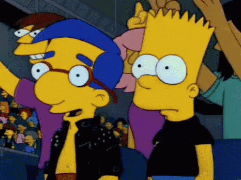 bart simpson and milhouse simpson are standing in front of a crowd of people