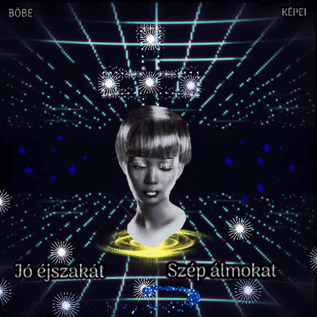 a woman 's head is surrounded by fireworks and the words jo ejszakat szep almokat