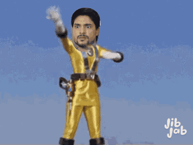 a cartoon drawing of a man in a yellow superhero suit