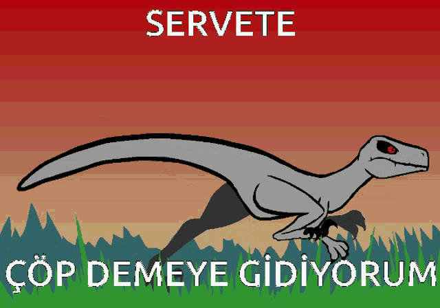 a cartoon drawing of a dinosaur with the words servete cop demeye gidiyorum below it