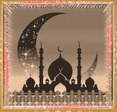 a picture of a mosque and a crescent moon