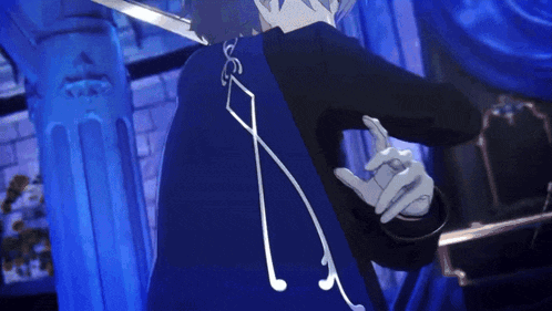 a man in a blue cape is holding a sword in his hand