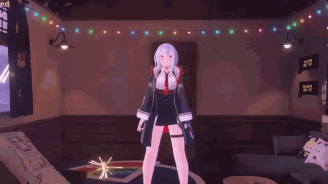 a video game character is dancing in a room with a sign that says " ed " on it