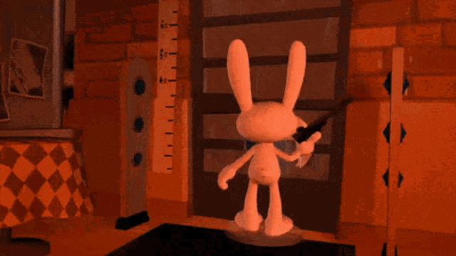 a cartoon drawing of a man standing in a doorway with a ruler on the wall