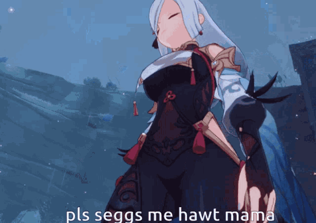 a cartoon character with the words pls seggs me hawt mama above her