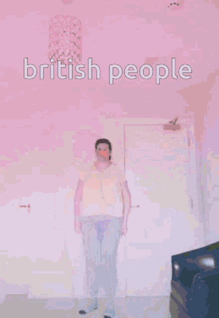 a cartoon of a man standing in front of a door with the words british people above him