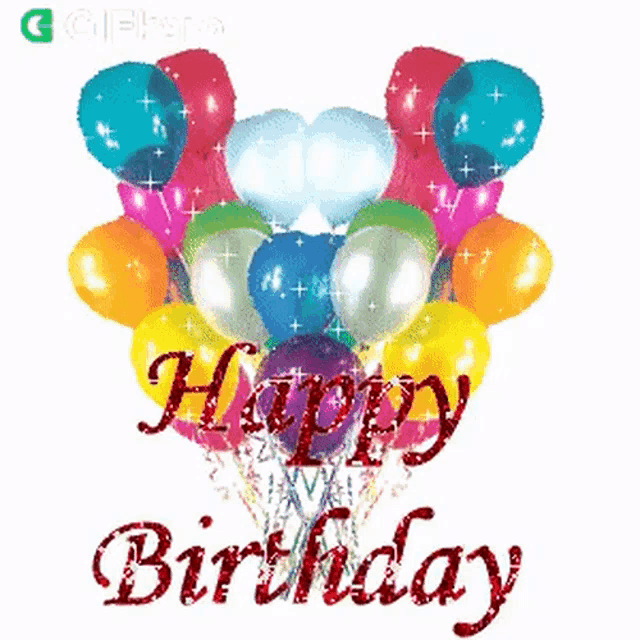 a bunch of balloons with the words `` happy birthday '' on them .