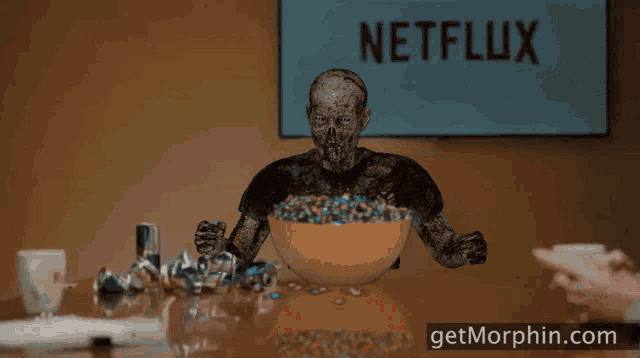 a cartoon of a zombie holding a bowl of candy with the words here 's candy go on the bottom