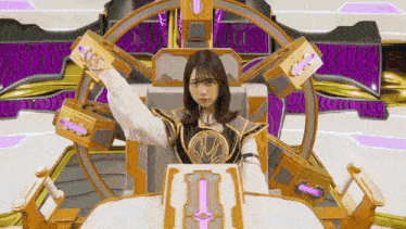 a woman is sitting in a chair with her arms outstretched .