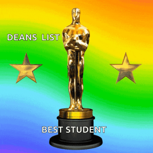 an oscar statue with the words deans list and best student on it