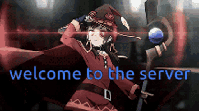 a picture of a girl holding a cane with the words welcome to the server below her