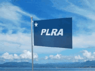 a blue flag that says plra with a star on it