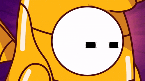 a close up of a cartoon character with a white face and black eyes