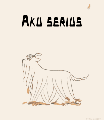 a drawing of a goat with the words aku serious written above it .