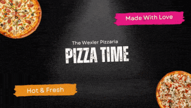 a pizza time ad for the wexler pizzaria with three pizzas