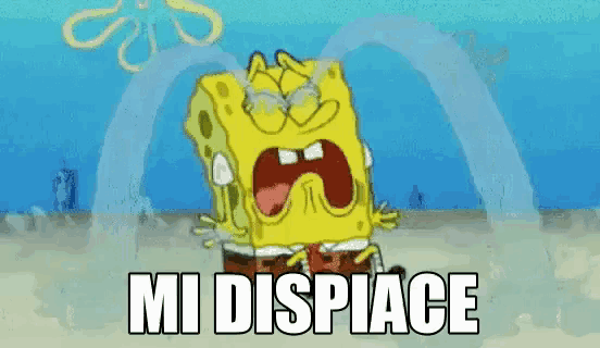 a cartoon of spongebob crying with the words " mi dispiace " above him