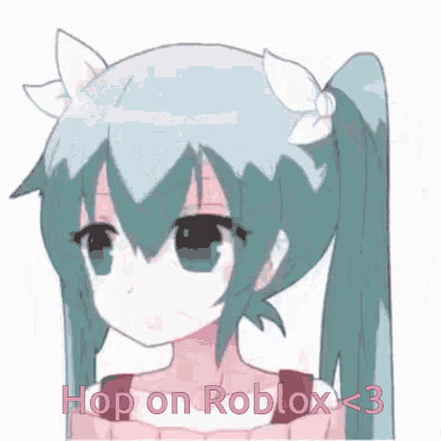 a cartoon of a girl with pigtails and horns says hop on roblox < 3