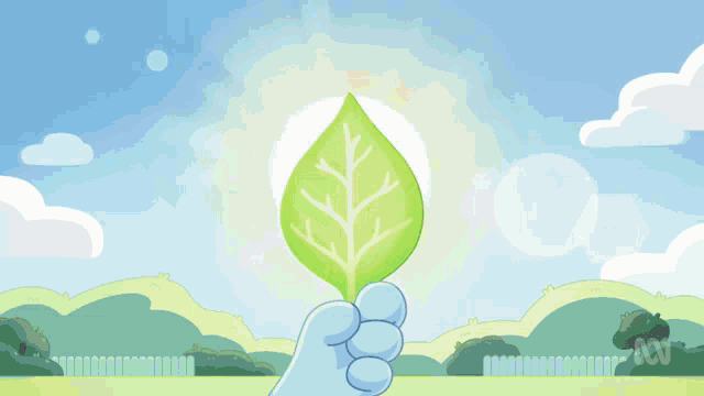 a close up of a cartoon character with a green leaf in its nose