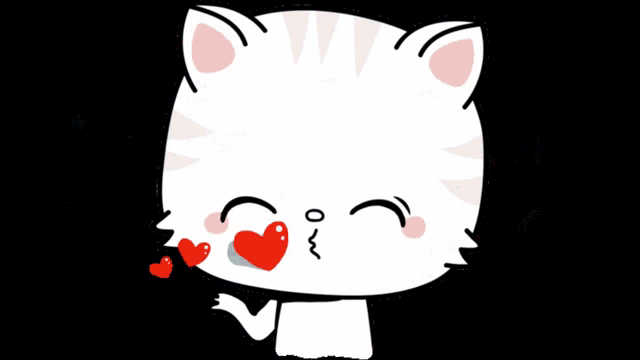 a cartoon cat with hearts on its face and a blue ball in front of it
