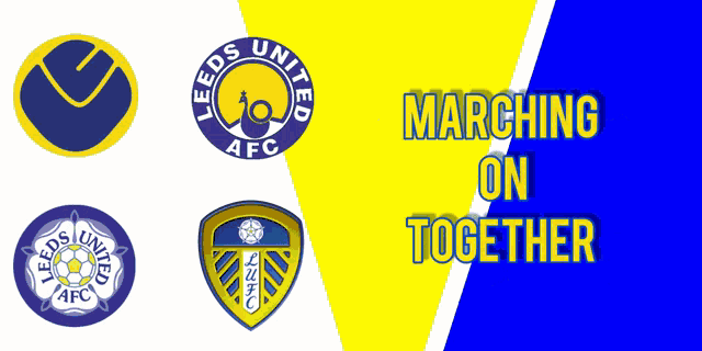 a yellow and blue banner with the words marching on together on it
