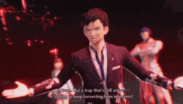 a man in a suit is talking about a trap that is still active