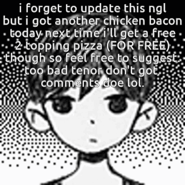 a black and white drawing of a boy with a chicken bacon topping pizza .