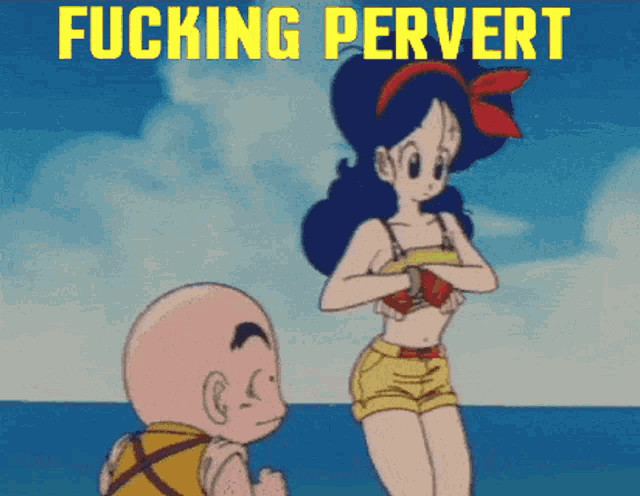 a cartoon of a boy and a girl with the words " fucking pervert " on the bottom