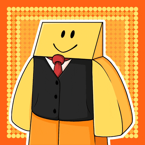 a cartoon character with a yellow box on his head and a red tie